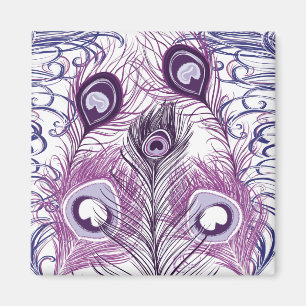 Elegant Pretty Purple Peacock Feathers Design Magnet