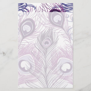 Elegant Pretty Purple Peacock Feathers Design Stationery