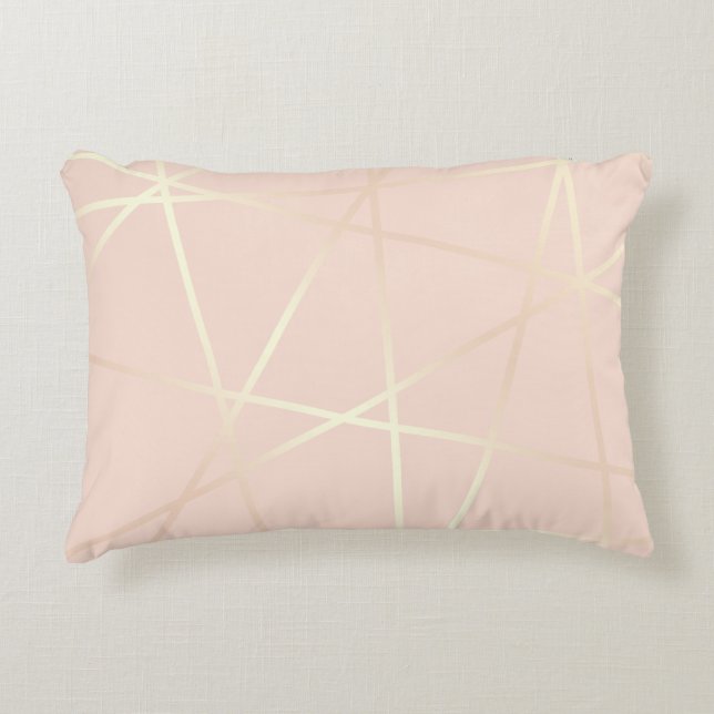 Elegant pretty rose gold & blush pink geometric decorative cushion (Front)