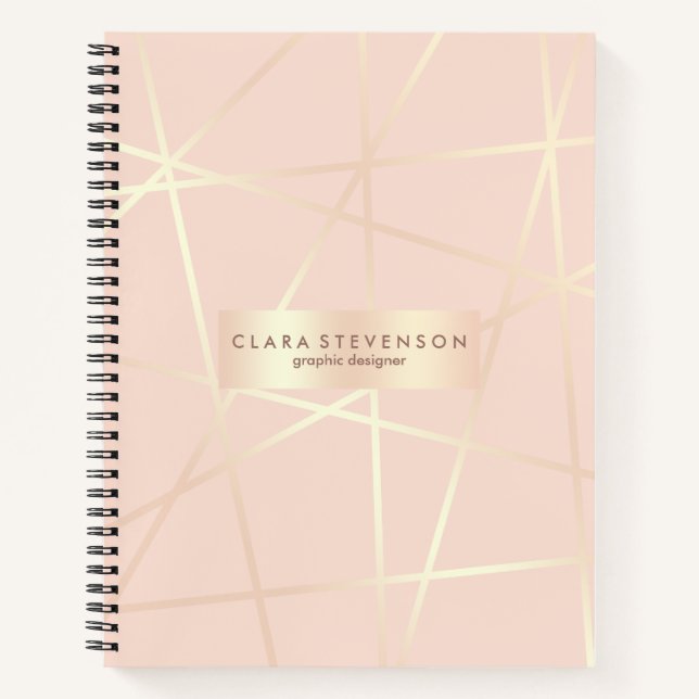 Elegant pretty rose gold & blush pink geometric notebook (Front)