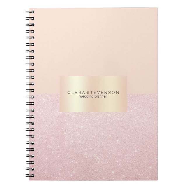Elegant pretty rose gold glitter & blush pink notebook (Front)