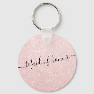 Elegant pretty rose gold glitter maid of honour key ring