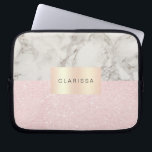 Elegant pretty rose gold glitter & white marble laptop sleeve<br><div class="desc">Stylish faux rose gold glitter & white marble design.</div>