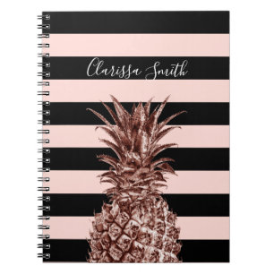 Elegant pretty rose gold pineapple & pink stripe notebook