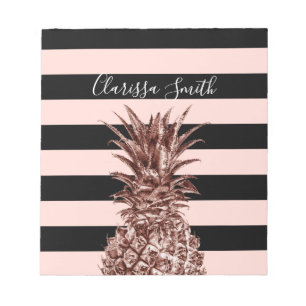 Elegant pretty rose gold pineapple & pink stripe notepad