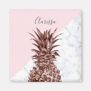 Elegant pretty rose gold pineapple white marble magnet