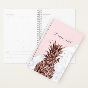 Elegant pretty rose gold pineapple white marble planner