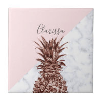 Elegant pretty rose gold pineapple white marble