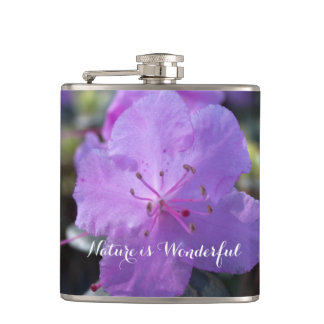 elegant, pretty spring purple azalea flowers. hip flask