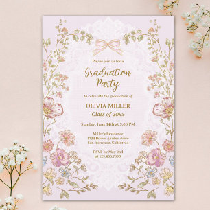 Elegant Pretty Vintage Floral Graduation Party Invitation