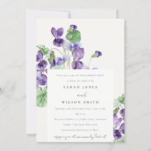Elegant Pretty Watercolor Violet Floral Engagement Invitation