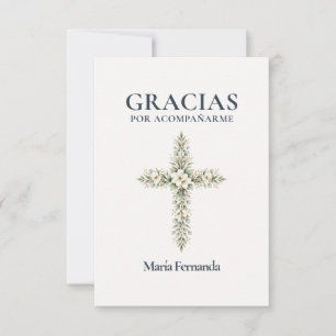 Elegant Primera Comunión Cruz Botánica Thank You Card