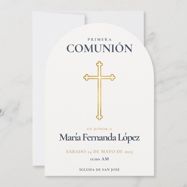 Elegant Primera Comunión Cruz de Oro Invitation (Front)