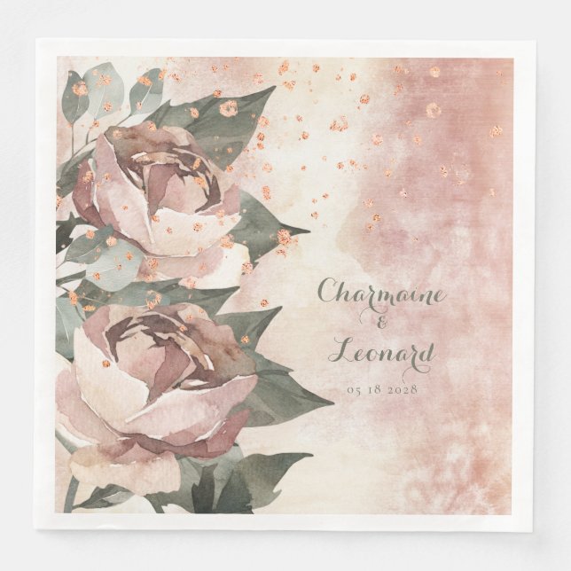 Elegant Prince Jardinier Pink Rose Gold Wedding Napkin (Front)