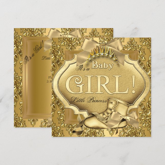 Elegant Princess Baby Shower Baby Girl Gold Golden Invitation (Front/Back)
