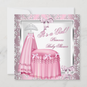 Elegant Princess Baby Shower Girl Pink Bed 4F Invitation