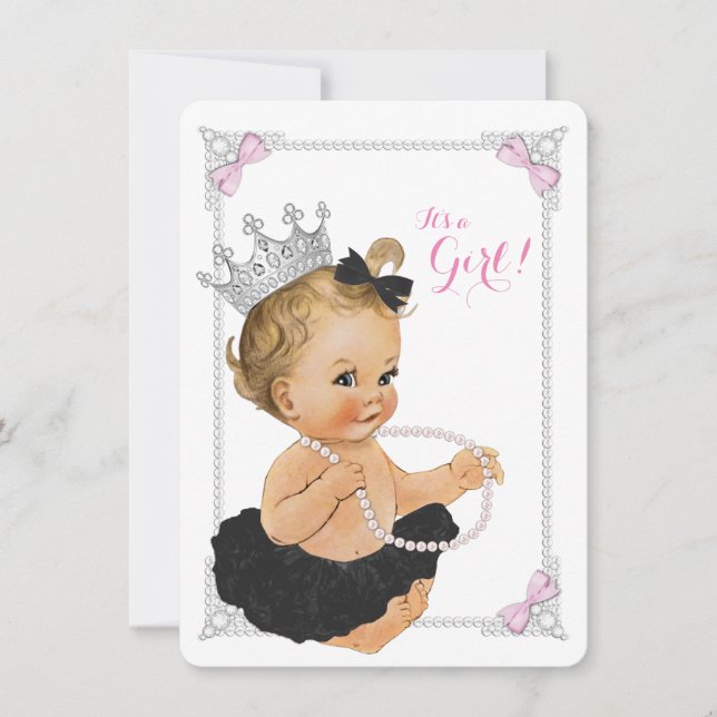 Elegant Princess Ballerina Tutu Pearl Baby Shower Invitation (Front)