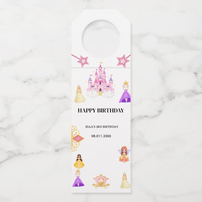 Elegant Princess Birthday Celebration Bottle Tag (Front)