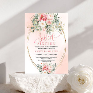 Elegant Princess Blush Floral Sweet Sixteen Invite