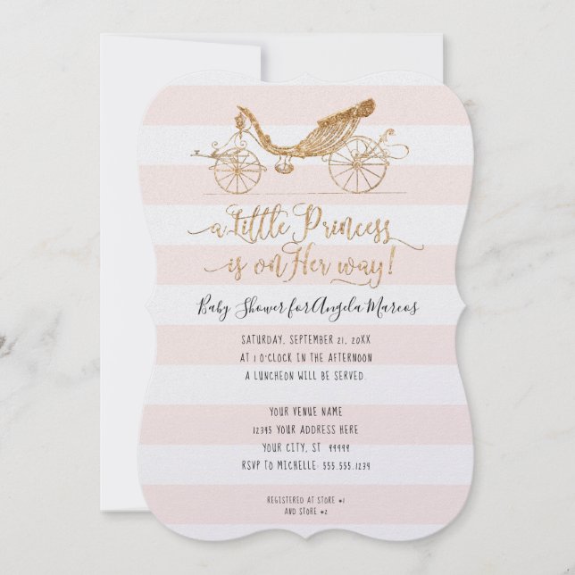 Elegant Princess Carriage Gold Baby Girl Shower Invitation (Front)