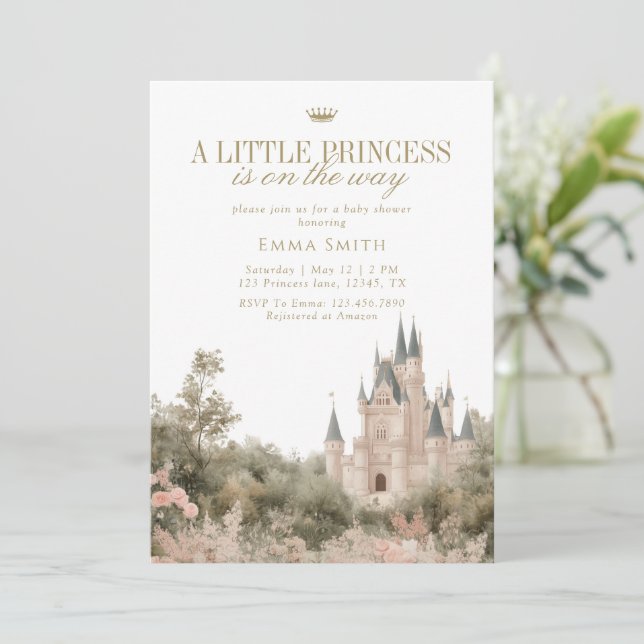 Elegant Princess Castle Baby Shower Royal  Invitation (Standing Front)
