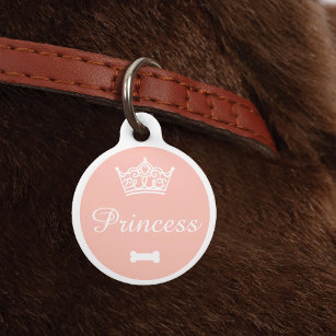 Elegant Princess Crown Blush Pink Dog Bone Pet Tag