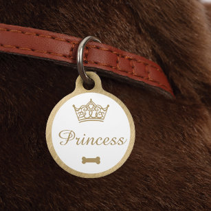 Elegant Princess Crown Gold Dog Bone Pet Tag