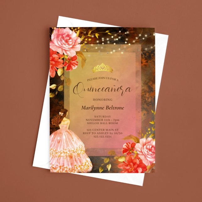 Elegant Princess Fall Floral Quinceañera Invitation (Creator Uploaded)