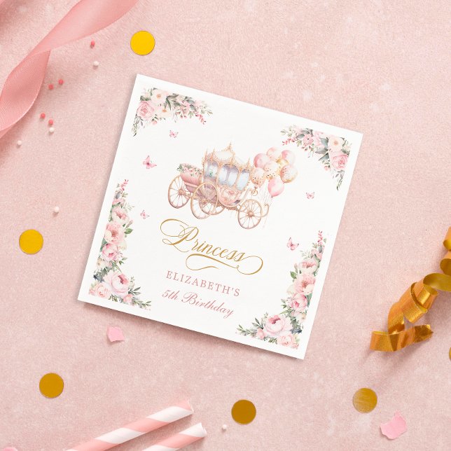 Elegant Princess Pink and Gold Balloons Birthday Napkin (Creator Uploaded)