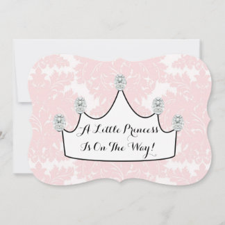 Elegant Princess Pink Damask Baby Girl Shower Invitation
