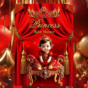 Elegant Princess Red Gold Cute Baby Shower Invitation