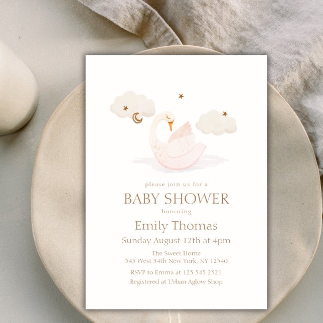 Elegant Princess Swan Moon Star Baby Shower Invitation (Elegant Princess Swan Moon Star Baby Shower Invitation)