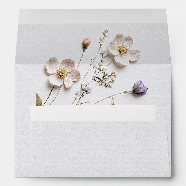Elegant Print Pressed Pastel Boho Flowers Wedding Envelope (Back (Bottom))