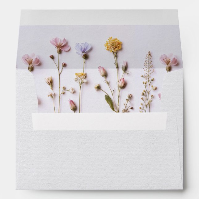 Elegant Print Pressed Pastel Boho Flowers Wedding Envelope (Back (Bottom))