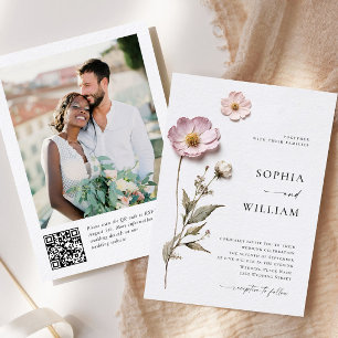 Elegant Print Pressed Pastel Boho Flowers Wedding Invitation