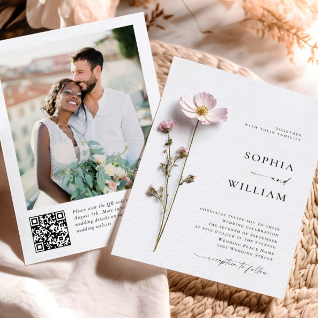 Elegant Print Pressed Pastel Boho Flowers Wedding Invitation (Creator Uploaded)