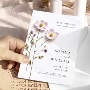 Elegant Print Pressed Pastel Boho Flowers Wedding Save The Date