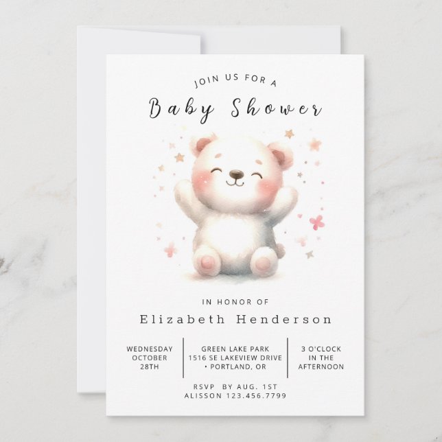 Elegant Printable Bear Baby Shower Invitation (Front)