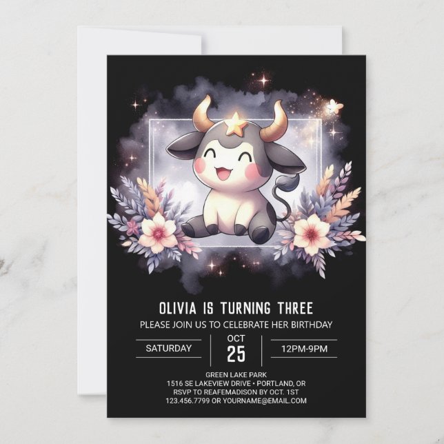 Elegant Printable Cow Birthday Invitation (Front)