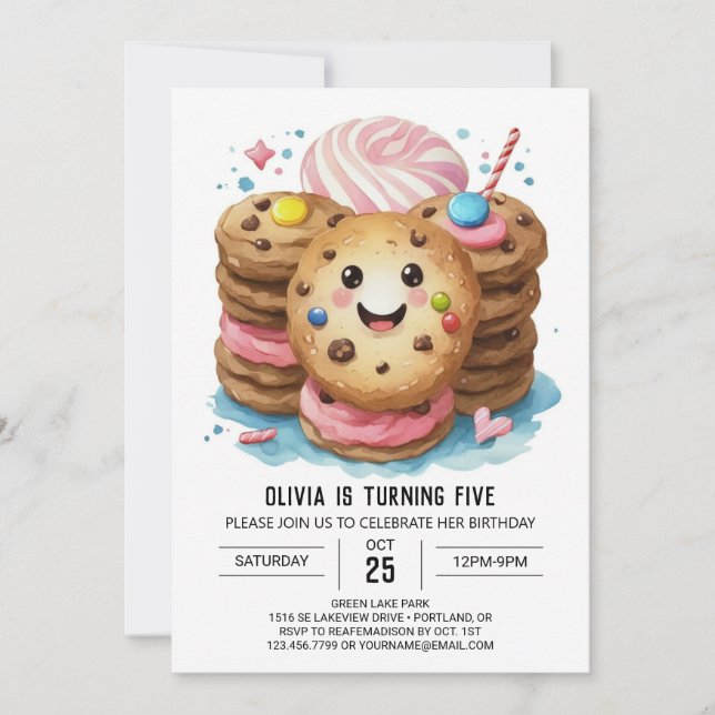 Elegant Printable Girly Cookies Birthday Invitation (Front)