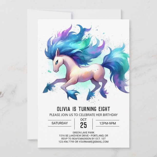 Elegant Printable Horse Birthday Invitation (Front)