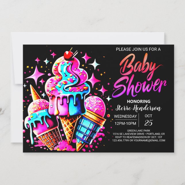 Elegant Printable Ice Cream Baby Shower Invitation (Front)