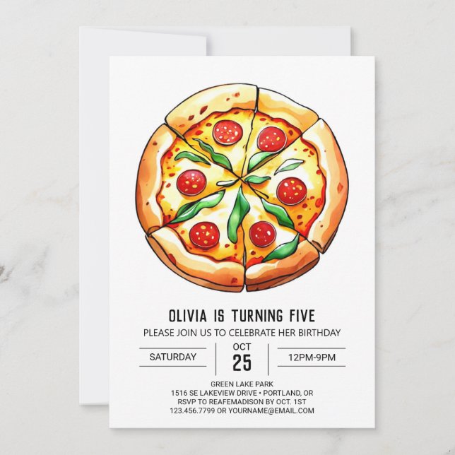 Elegant Printable Pizza Birthday Invitation (Front)