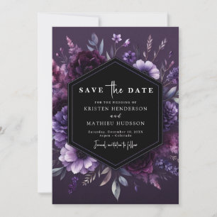 Elegant Printable Purple Floral Wedding Save The Date