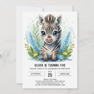 Elegant Printable Safari Zebra Boy Birthday Invitation