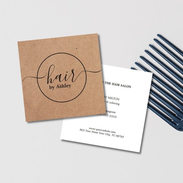 Elegant Printed Kraft Black Circle Hairdresser  Square Business Card (Creator Uploaded)