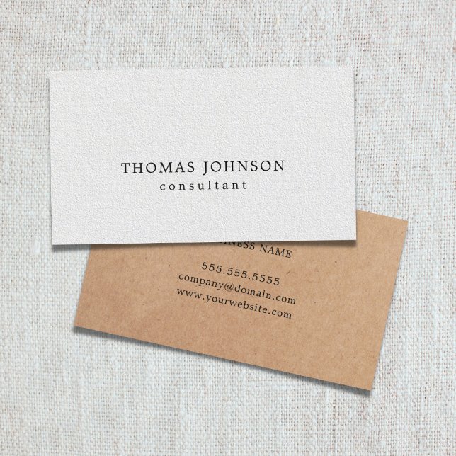 Elegant PRINTED Kraft Texture White Consultant Business Card (Creator Uploaded)