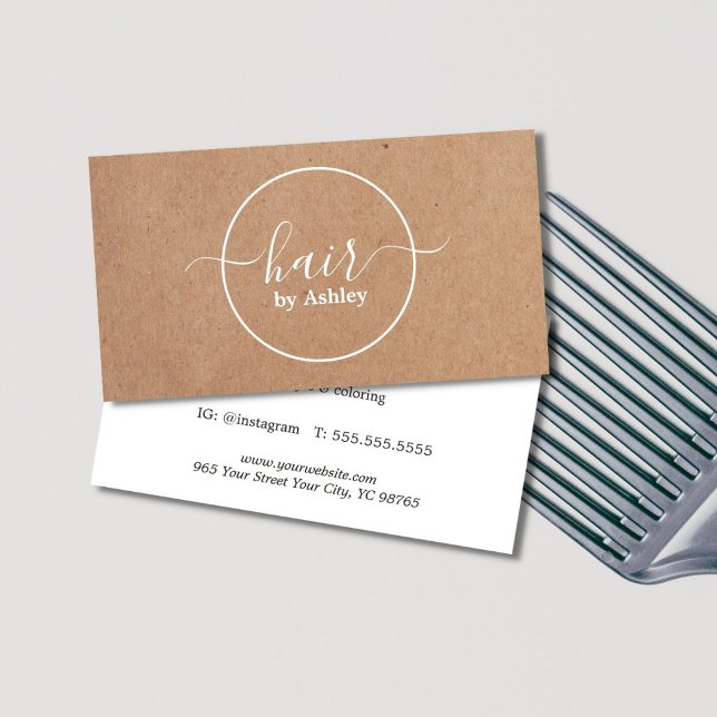 Elegant Printed Kraft White Circle Hairdresser Business Card (Creator Uploaded)