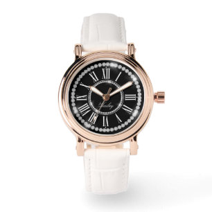 Elegant Printed Rhinestones Add Name Personalized Watch