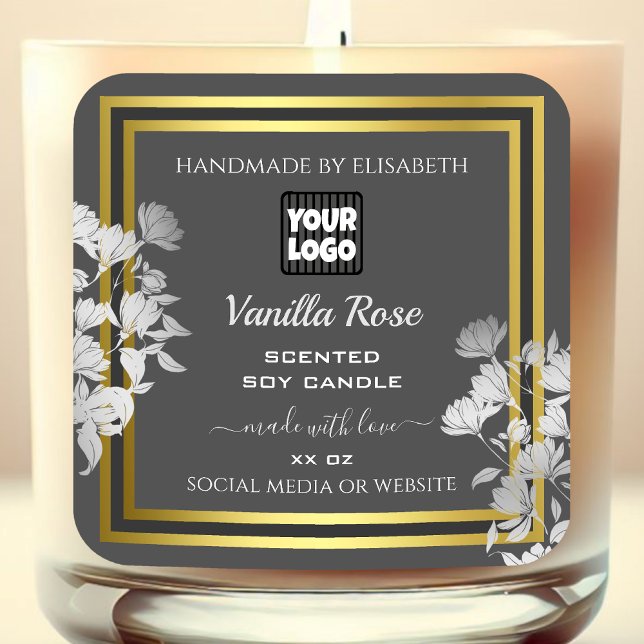 Elegant Product Packaging Labels Grey Gold Floral (Creator Uploaded)